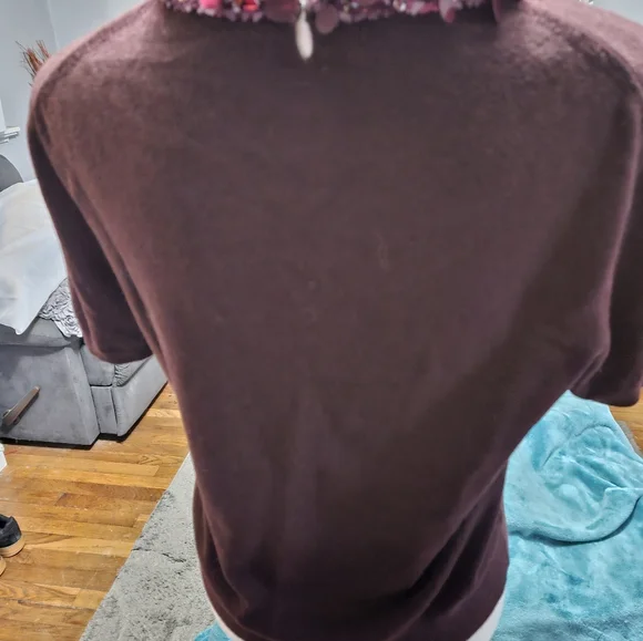 Tory Burch Burgandy Embellished Neckline Sweater - Picture 5 of 8
